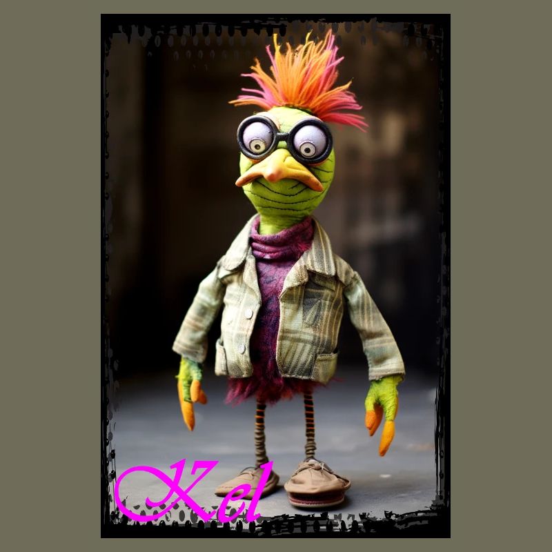 Vogel-Puppet mit Brille und schicker Kleidung