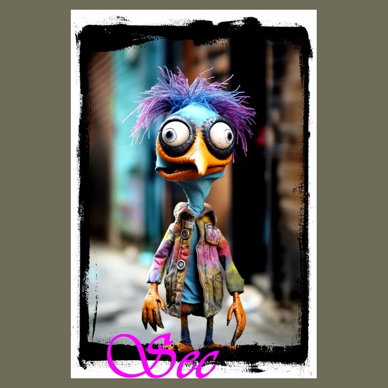 Bunte Vogelskulptur mit Punk-Style