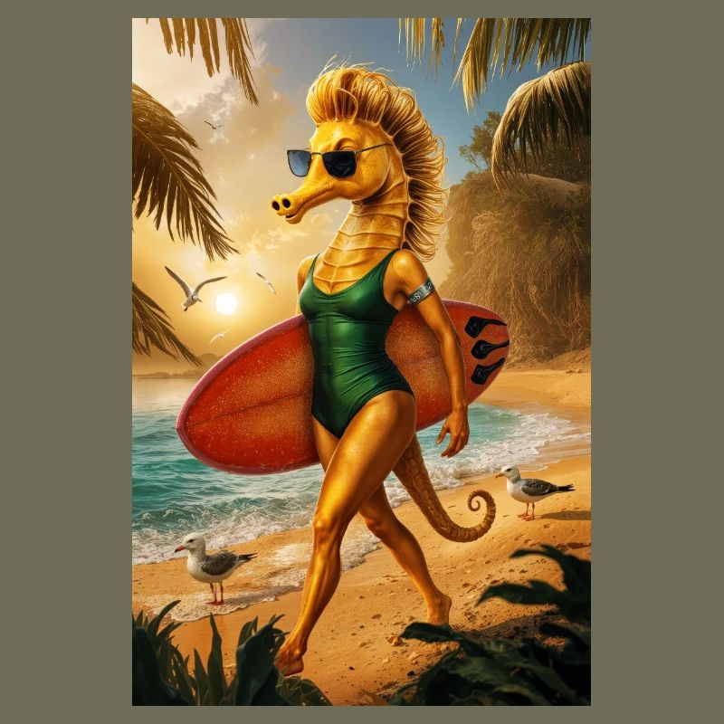 Surfer Humanoides Seepferdchen