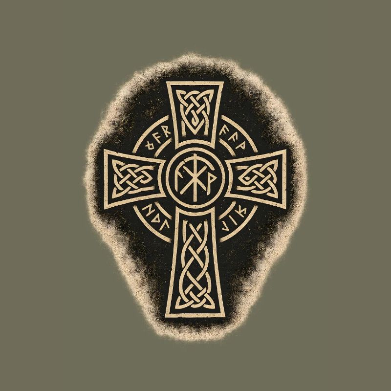 Celtic Cross with Runes and Knot Pattern