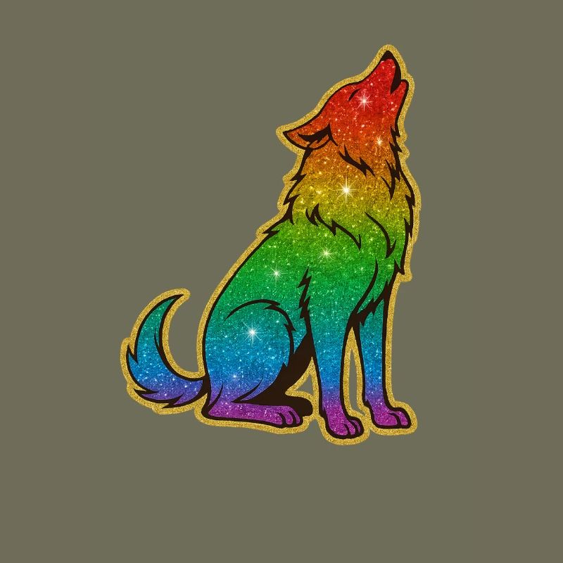 Heulender Regenbogenwolf Glitter Silhouette