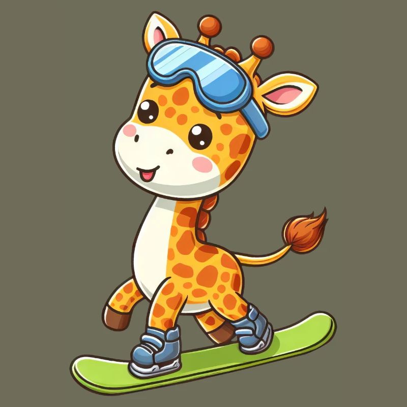 Comic Giraffe Kawaii Snowboard Snowboarder