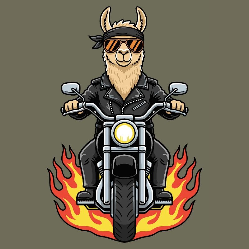 Cool Biker Llama Motorcycle Flames