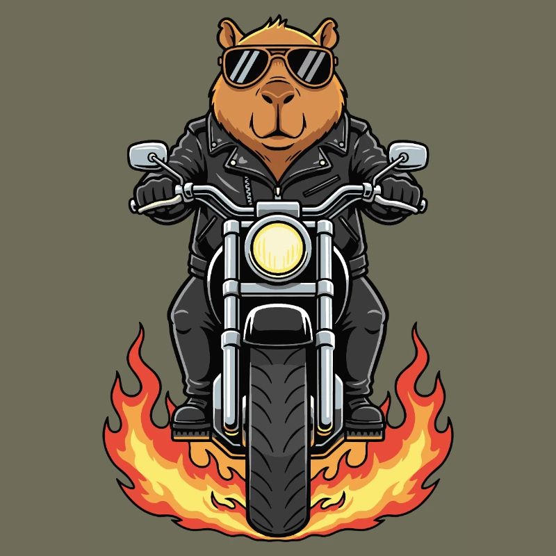 Cool Biker Capybara Motorradflammen