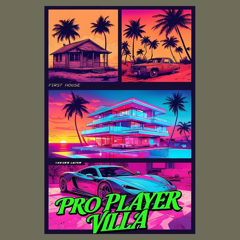 PRO PLAYER VILLA - Neon Synthwave Gaming Art