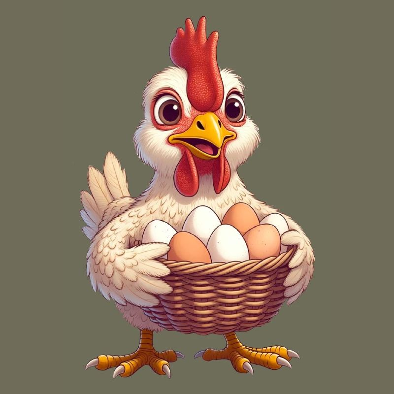 Huhn mit Eierkorb