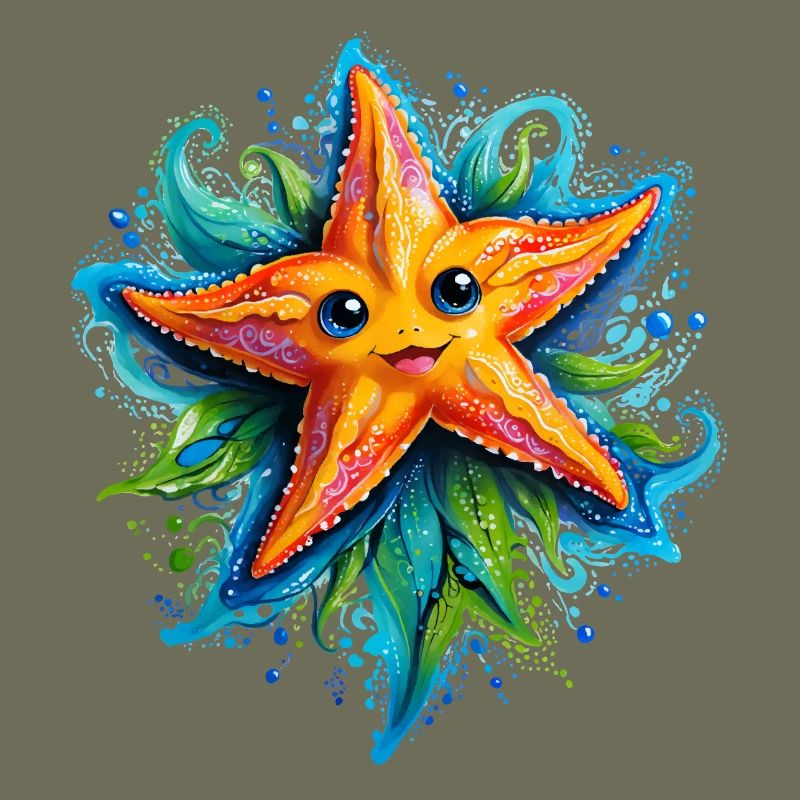 Étoile de mer jaune joyeuse dans le vortex bleu