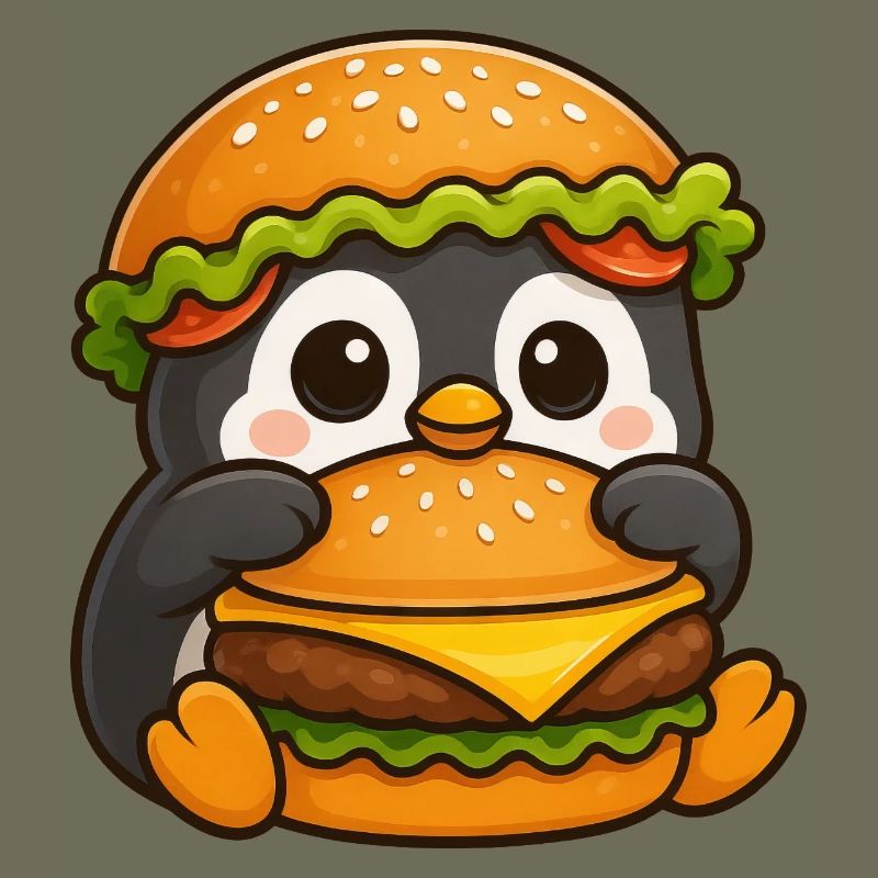 Pingouin mignon avec hamburger Cheeseburger Restauration rapide