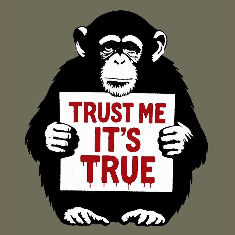 Affe mit Schild Trust Me It's True