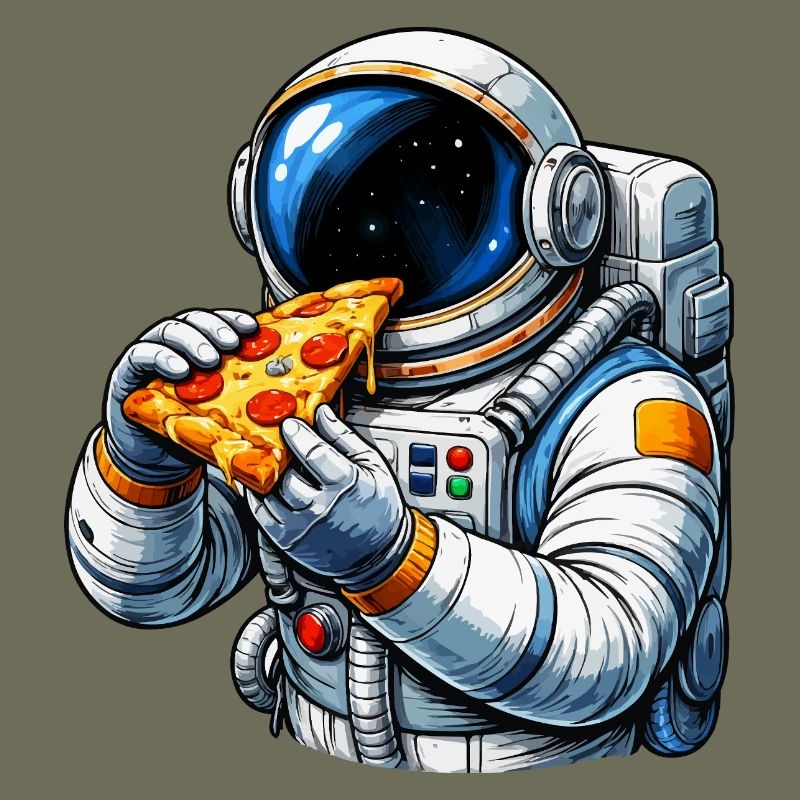 Astronaut eating pizza