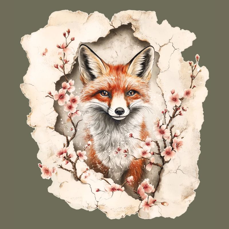 Fuchs mit Kirschblüten