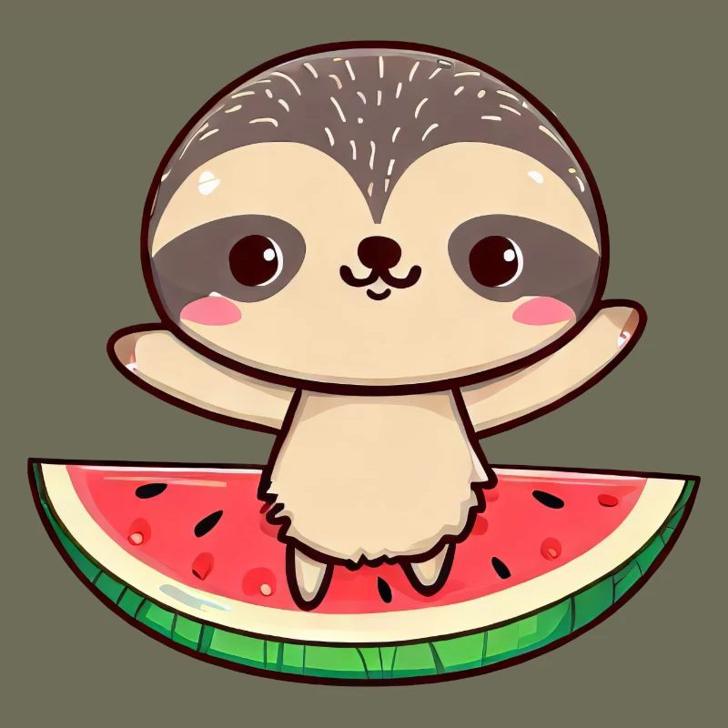 Sloth with Melon - Cute Kawaii Design