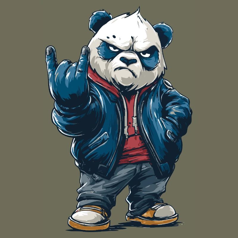 Panda à bascule avec la pose « rock on »
