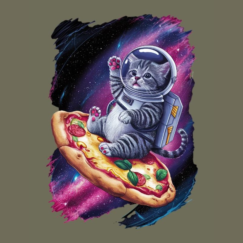 Chaton astronaute sur pizza dans l’espace