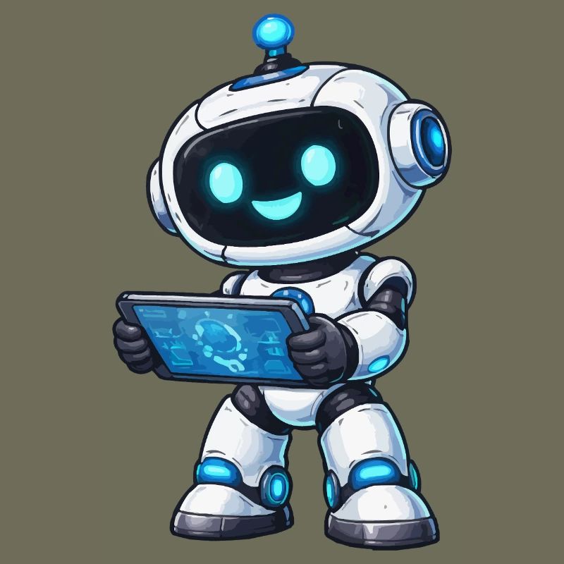 Kleiner Roboter mit Tablet
