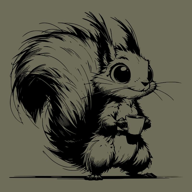 Bright baby squirrel with coffee