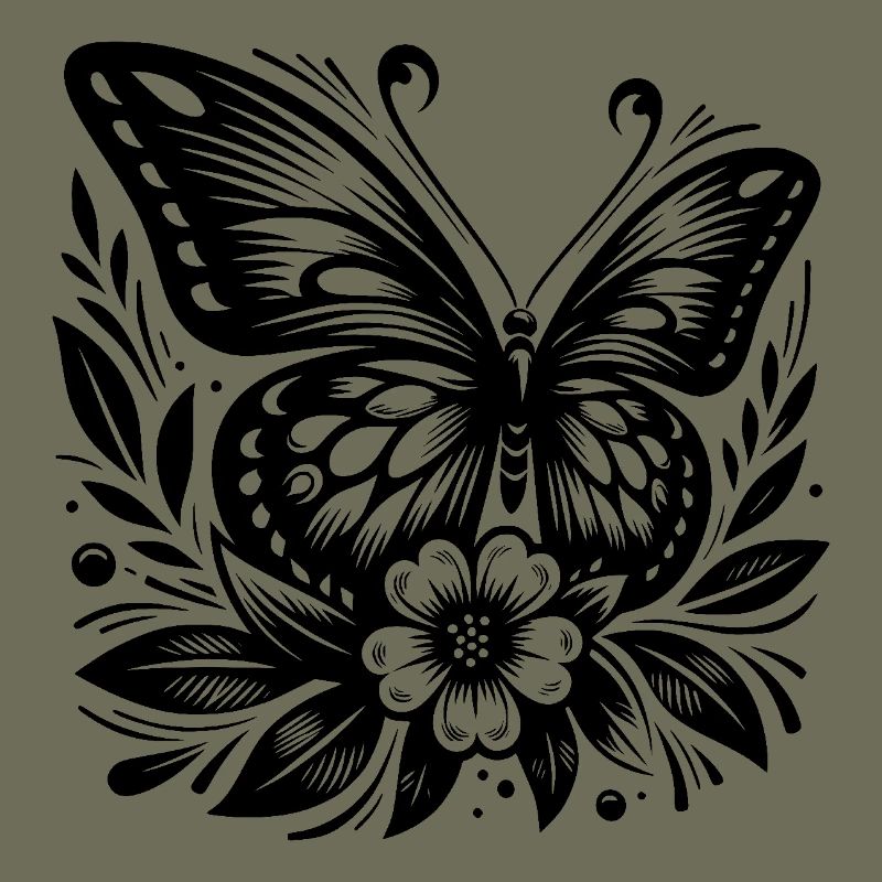 Conception de tatouage floral avec papillon