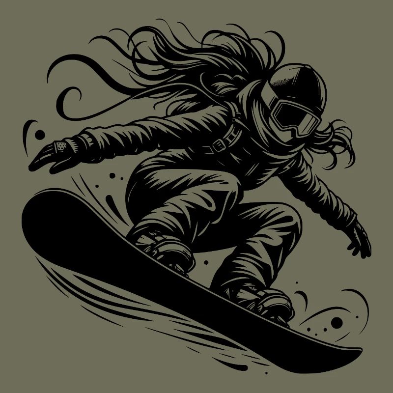 Dynamische Snowboarderin im Action Sprung