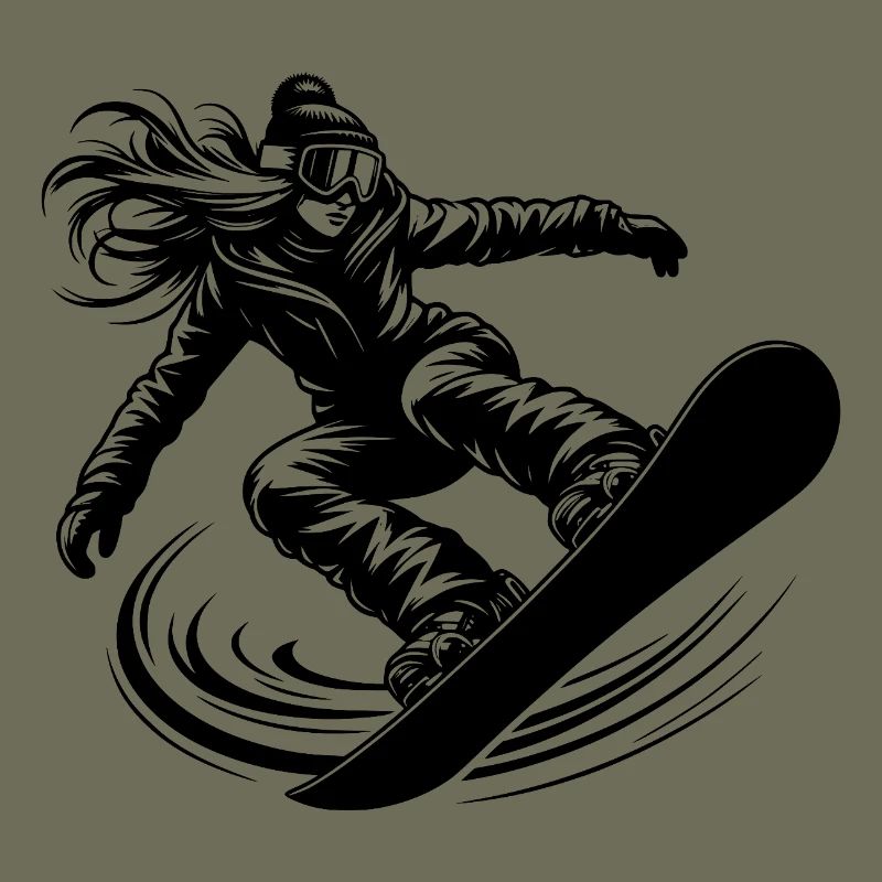 Cool snowboarder snowboarding with elegance