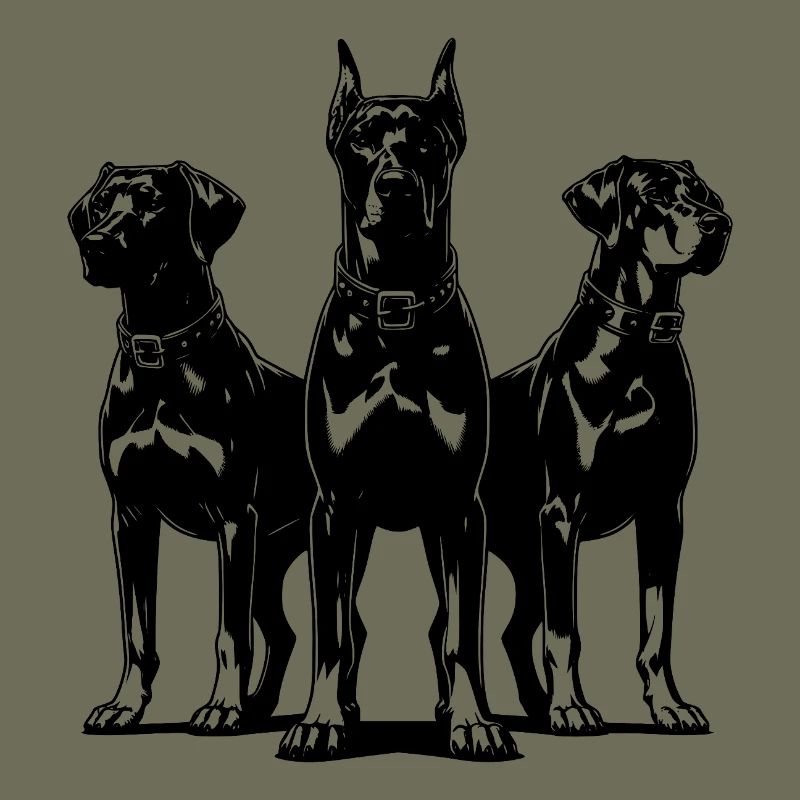 Three elegant vigilant guard dogs on post