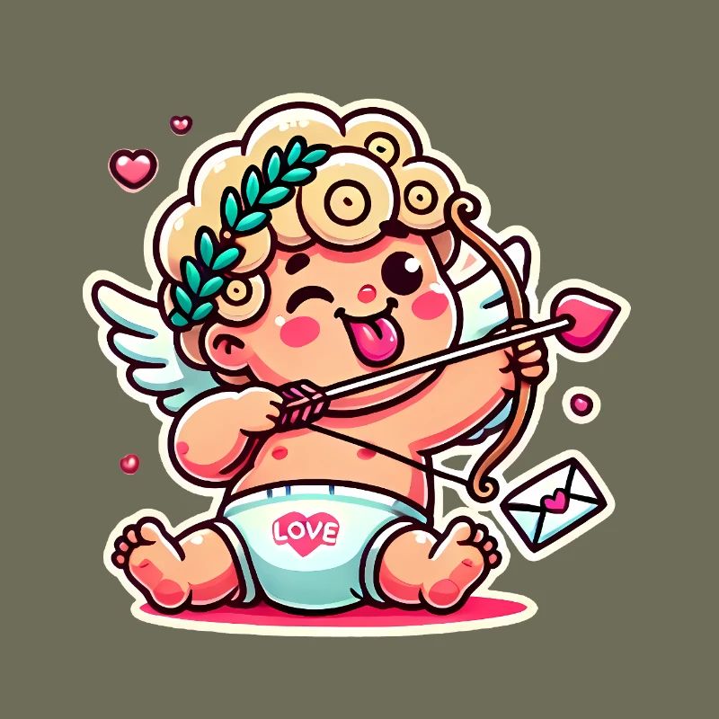 Cupidon de dessin animé drôle avec un arc et une flèche