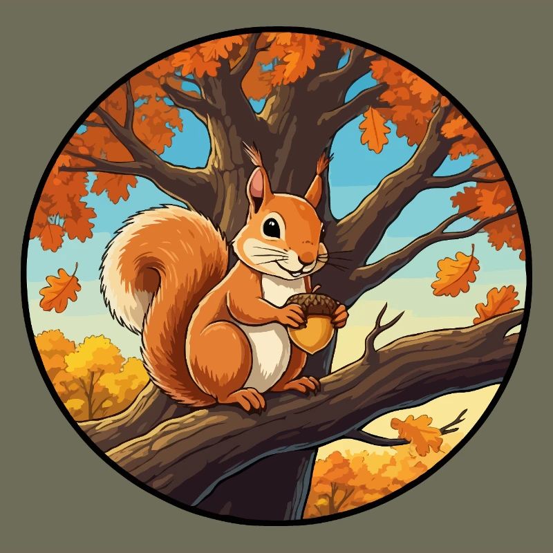 Eichhörnchen mit einer Eichel im Baum