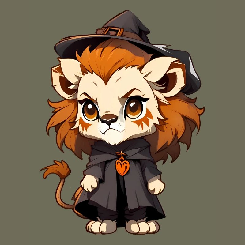 Lion d’Halloween mignon avec chapeau de sorcière.