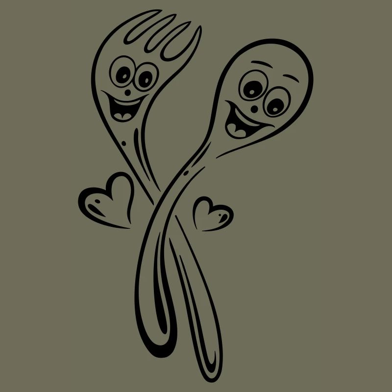 Spoon and fork with hearts.