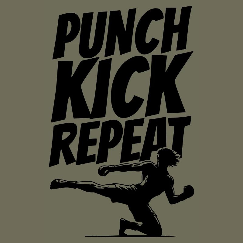 Graphique de kickboxer avec texte de répétition de coup de pied