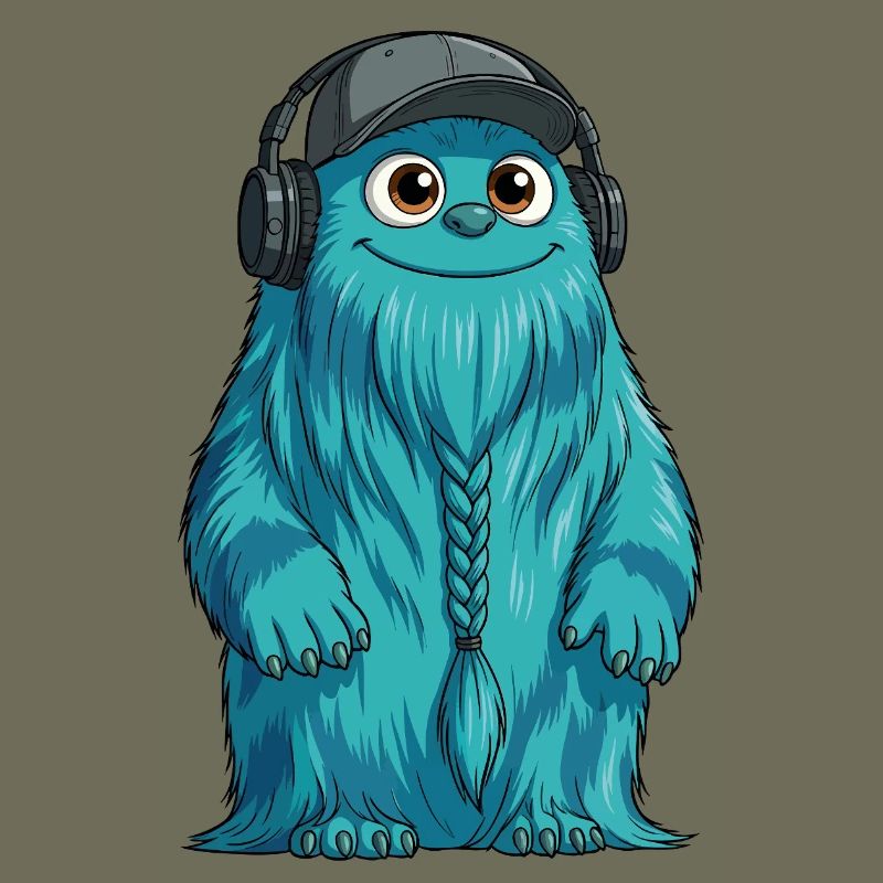 DJ Fluffo avec une tresse devant - Design Fluffonster