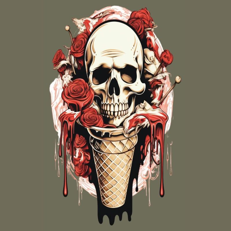 Cornet de glace tête de mort avec roses et cire