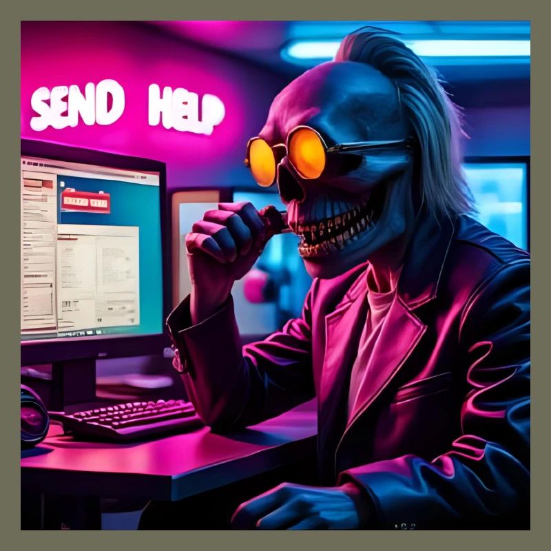Cyberpunk néon crâne hacker Envoyer de l’aide Conception