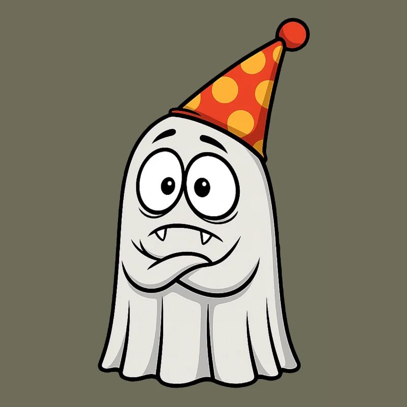 Griesgrämiger Geist mit Partyhut