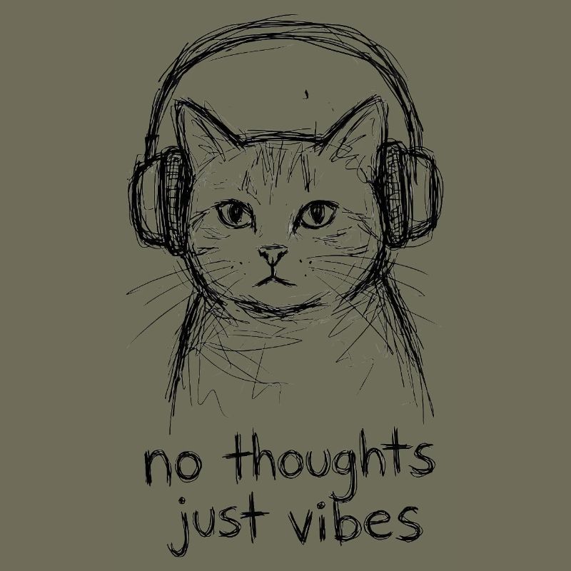 Katze mit Kopfhörern: No Thoughts Vibes