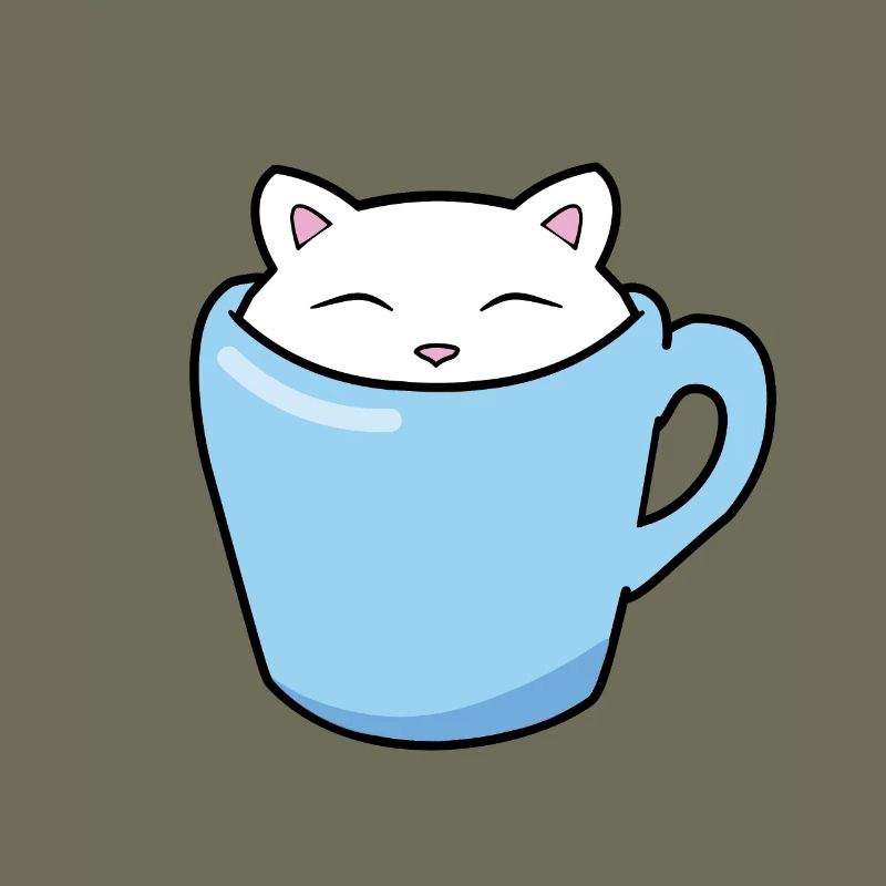 Süßes Kätzchen, das in einer blauen Tasse Kaffee sitzt