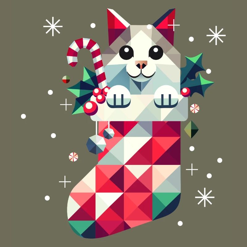 Chat mignon dans un bas de Noël coloré