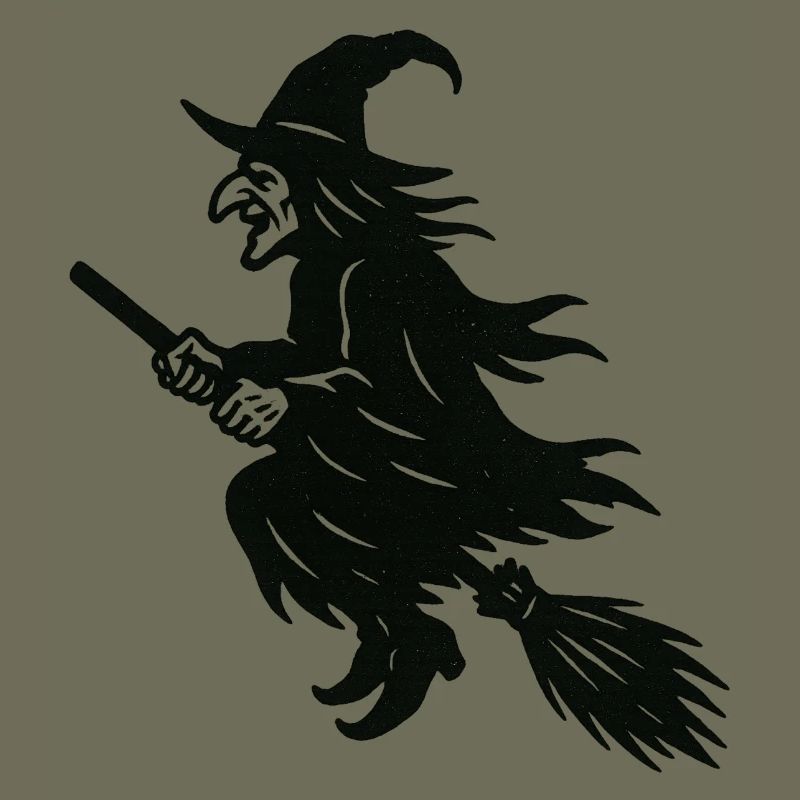 Halloween Witch on Broom Silhouette