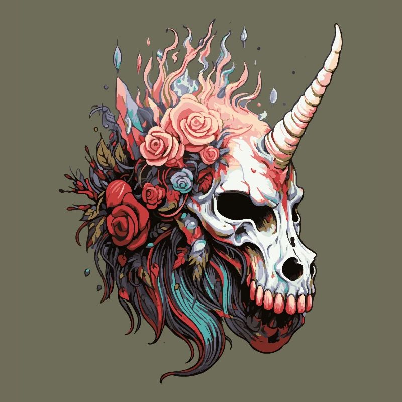 Crâne de licorne avec des fleurs