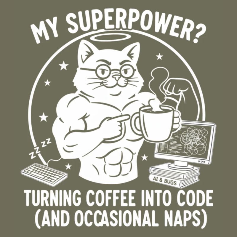 Lustiges Coding Katze T-Shirt - Superkraft Kaffee
