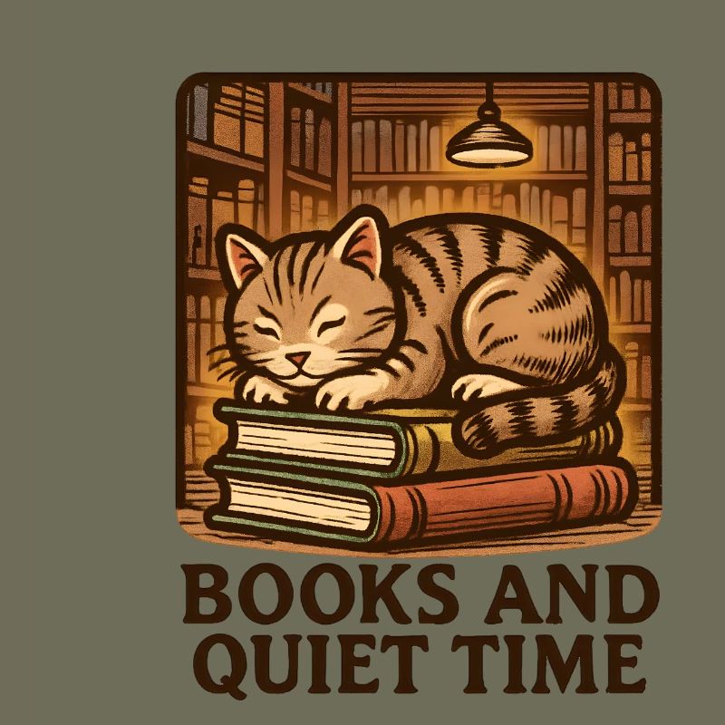 Sleeping Cat Over Books