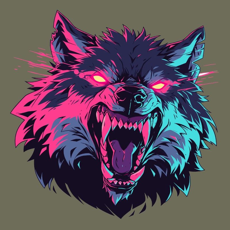 Furious wolf head in pop art style