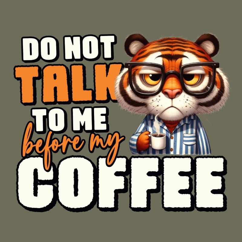 Grumpy tiger with coffee