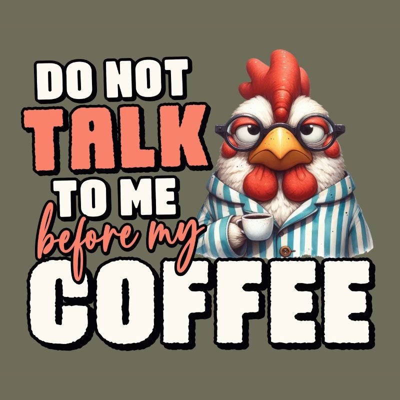 Grumpy rooster with coffee