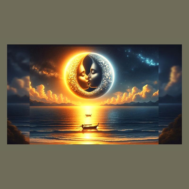 Moon and sunhugging each other