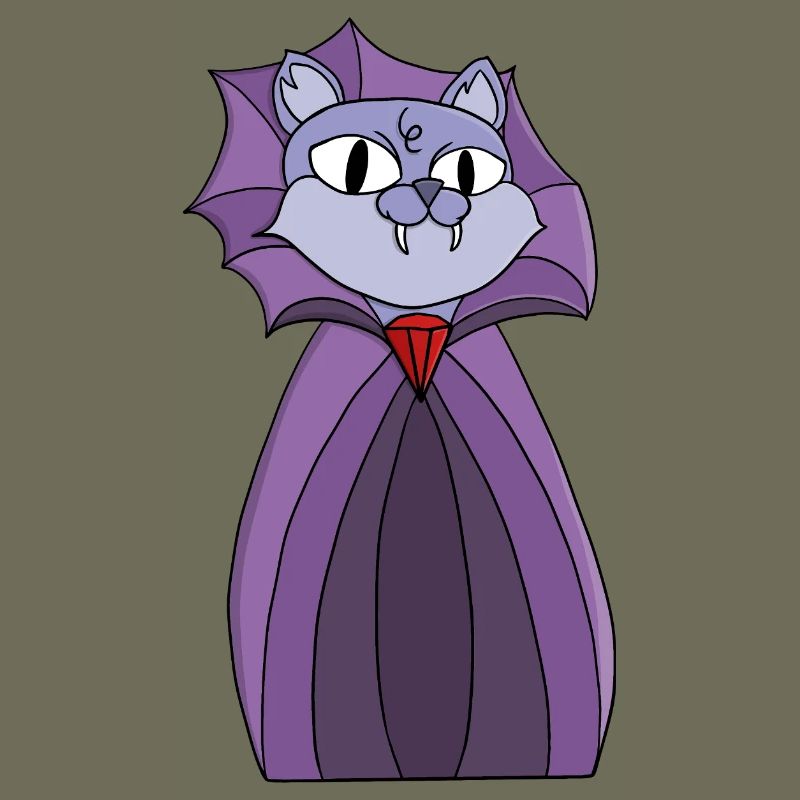 Chat vampire en cape violette