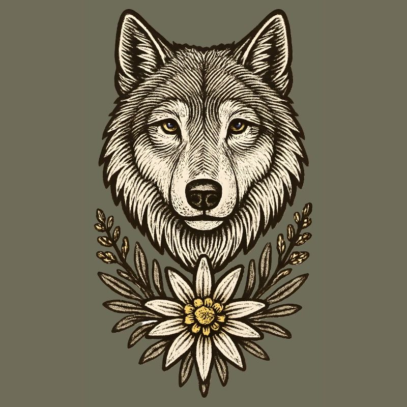 Wolf's head with edelweiss