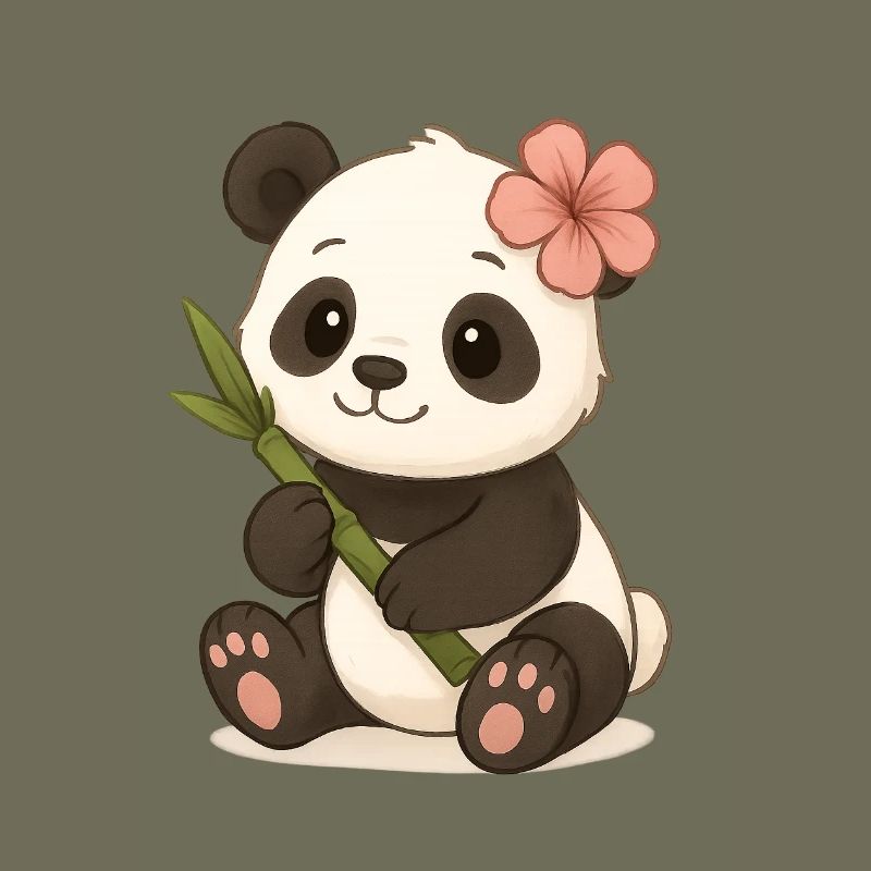 Mignon panda ours avec feuille d’hibiscus