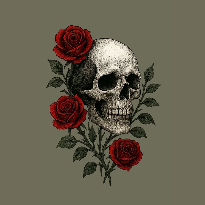 Gothic Skull with Romantic Roses Design