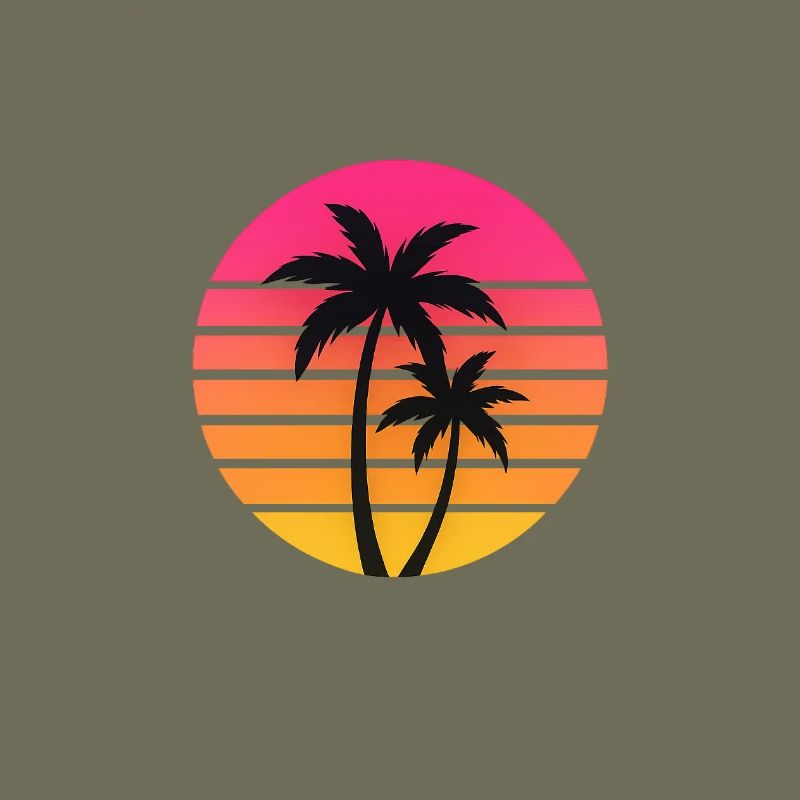 Sunset Palm Trees Silhouette Retro