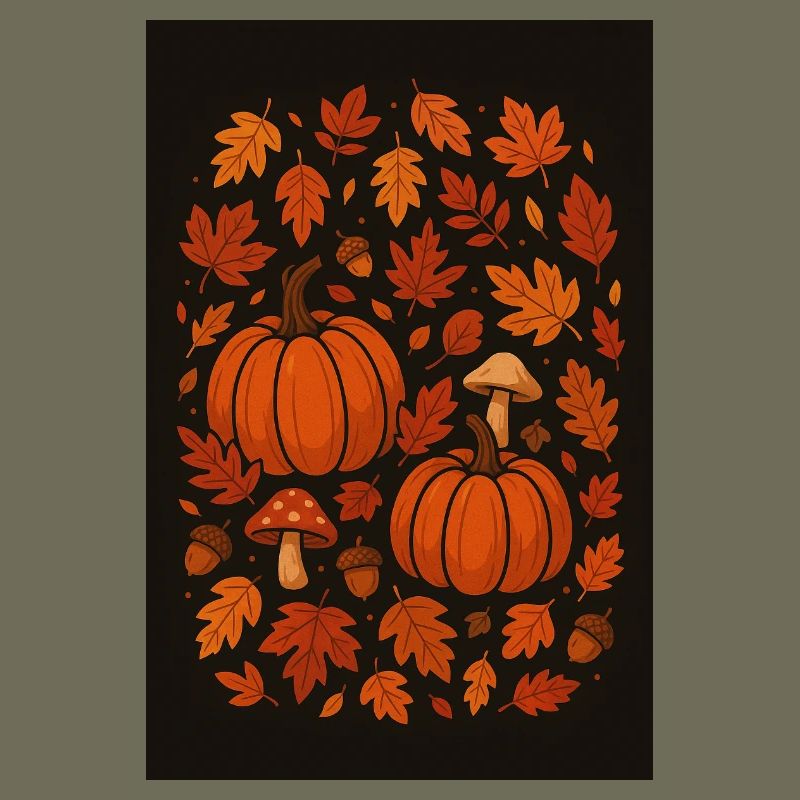 Autumn Pattern Pumpkins and Mushrooms